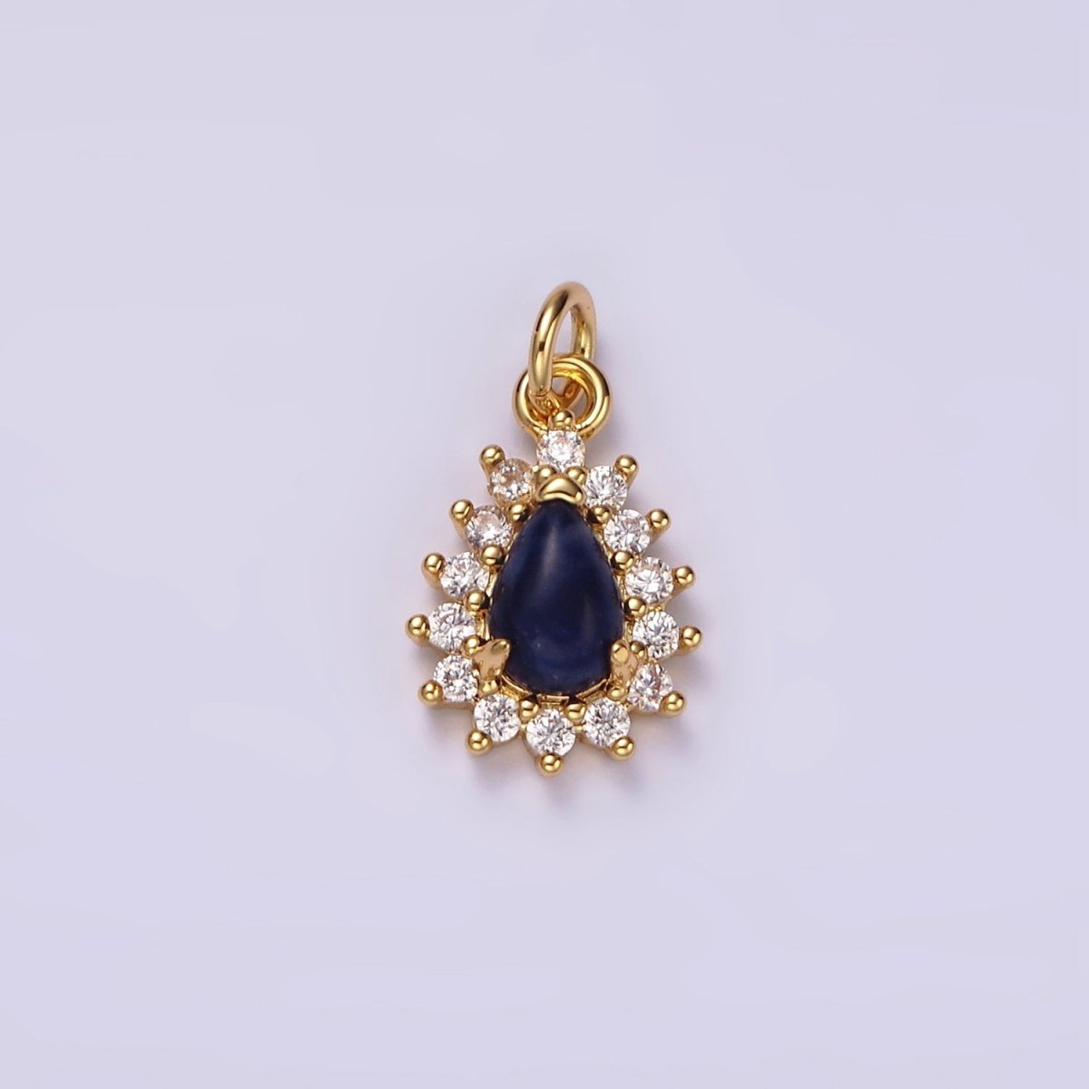 14K Gold Filled Lapis Lazuli Teardrop CZ Lined Charm | AG490