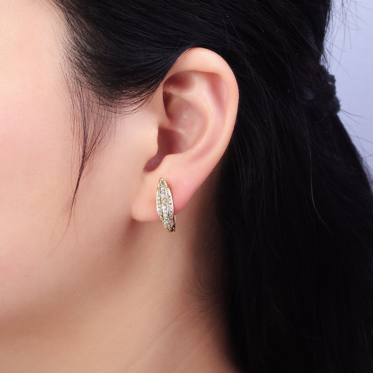14K Gold Filled Leaf Pastel Multicolor Micro Paved CZ English Lock Earrings | AD1441