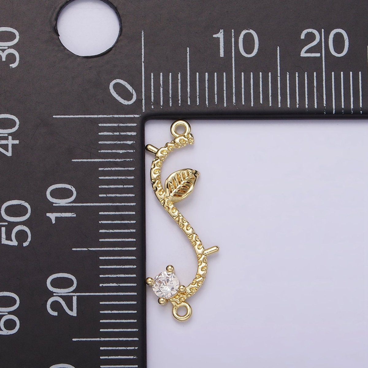 14K Gold Filled Leaf Plant CZ S-Curved Branch Connector | G-077