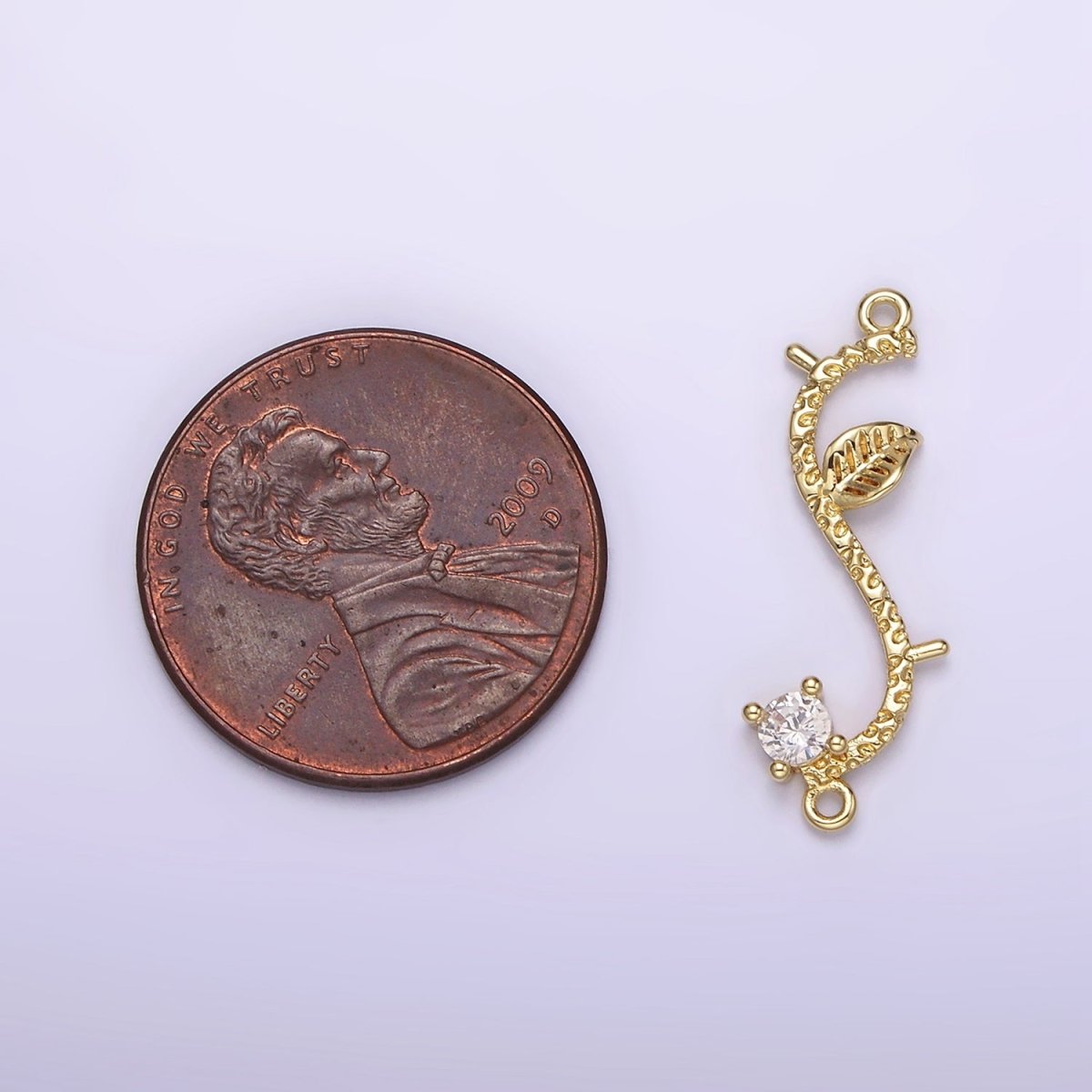 14K Gold Filled Leaf Plant CZ S-Curved Branch Connector | G-077
