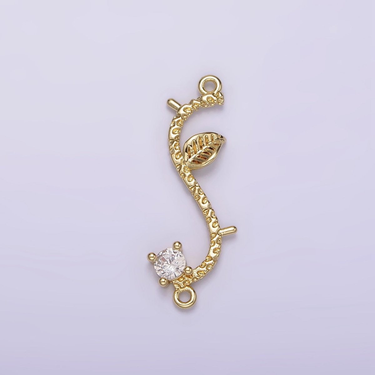 14K Gold Filled Leaf Plant CZ S-Curved Branch Connector | G-077