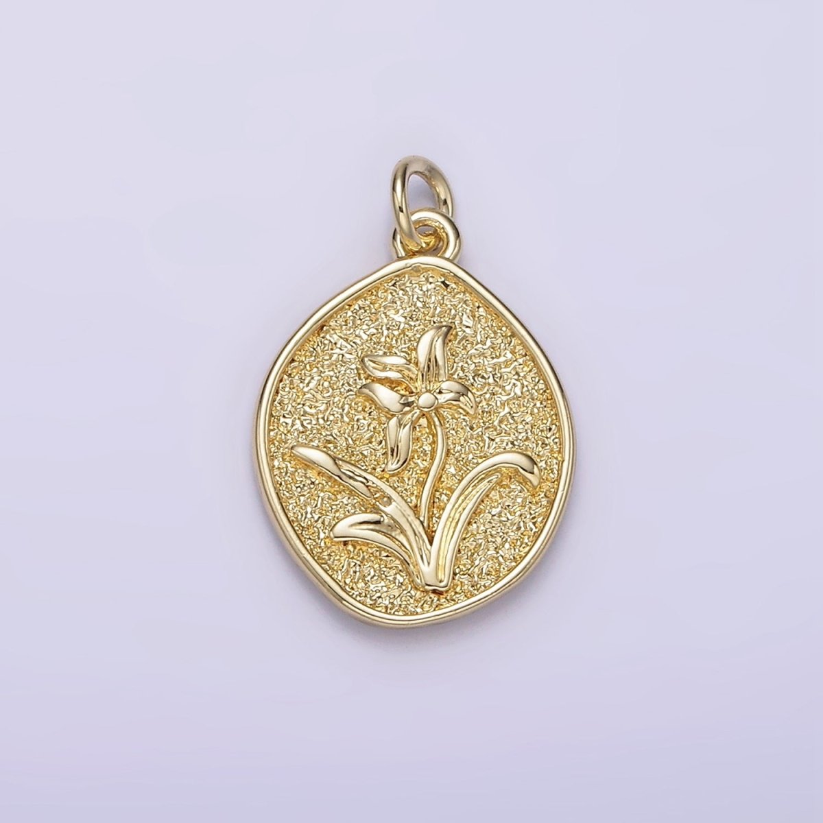 14K Gold Filled Lily May Birth Flower Hammered Stamped Personalized Double Sided Charm | AG245