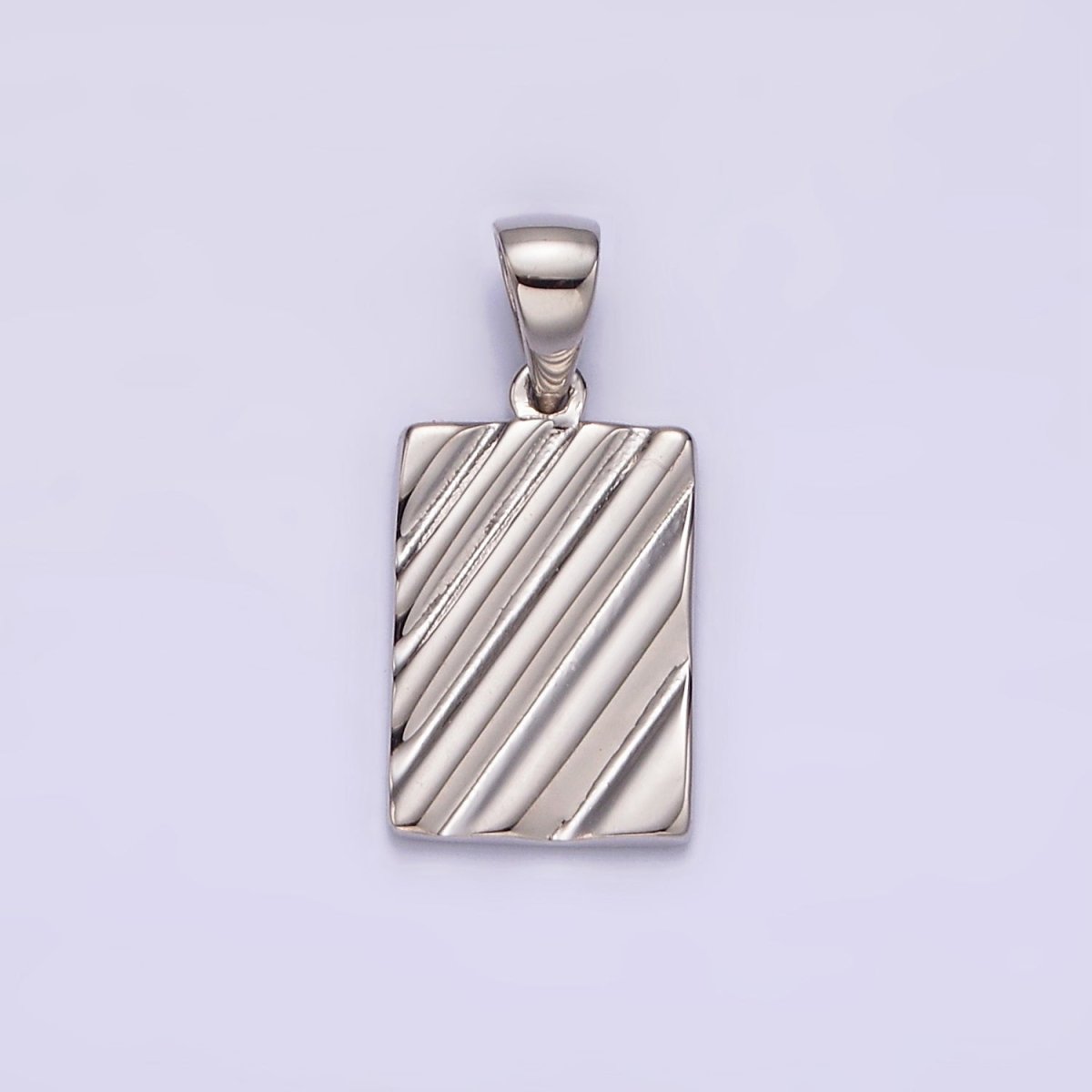 14K Gold Filled Line Stripe Textured Geometric Rectangular Tag Pendant in Gold & Silver | N1789 N1790