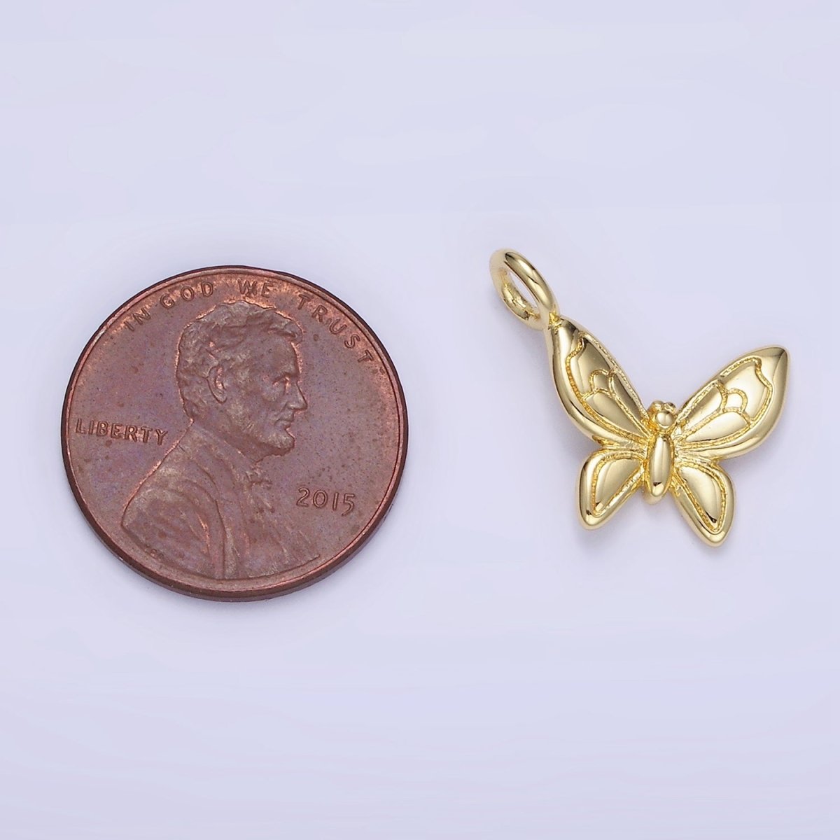 14K Gold Filled Line-Textured Butterfly Mini Charm | AG701