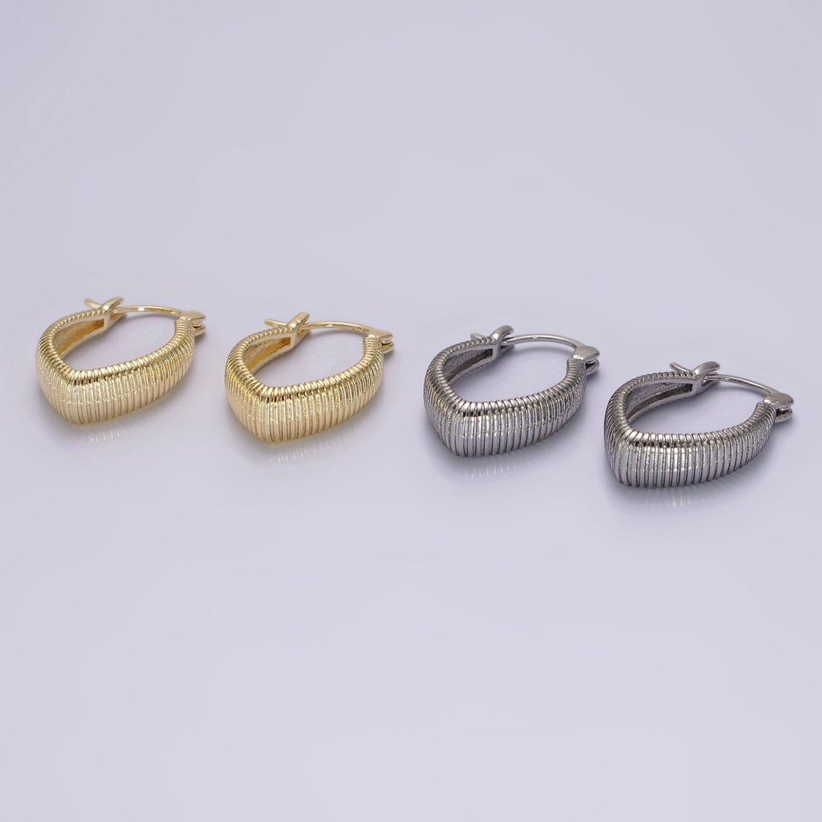 14K Gold Filled Line-Textured Sphere Latch Hoop Earrings in Gold & Silver | AE377 AE378