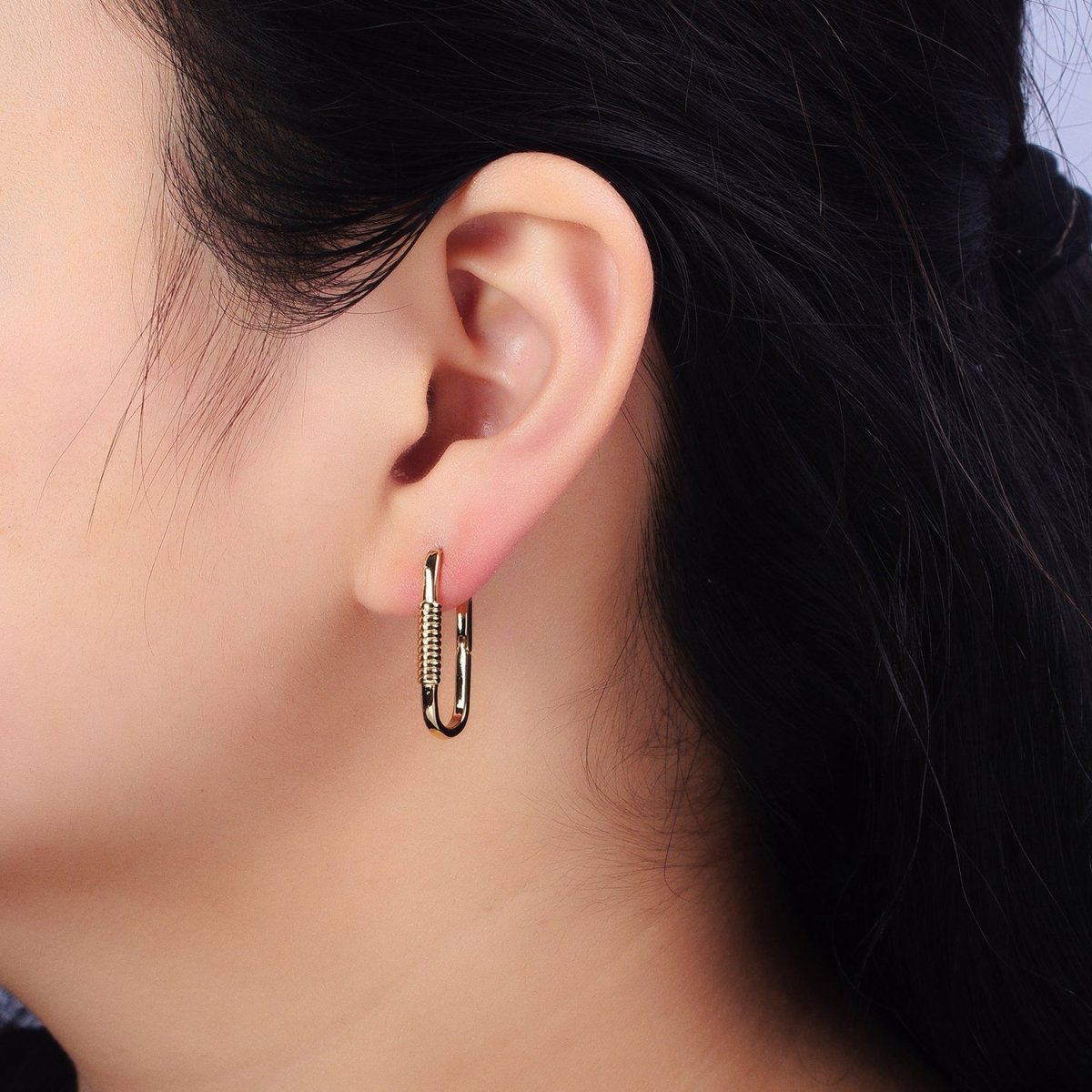 14K Gold Filled Lined Cylinder 25mm Oblong Minimalist Hoop Earrings | AB424
