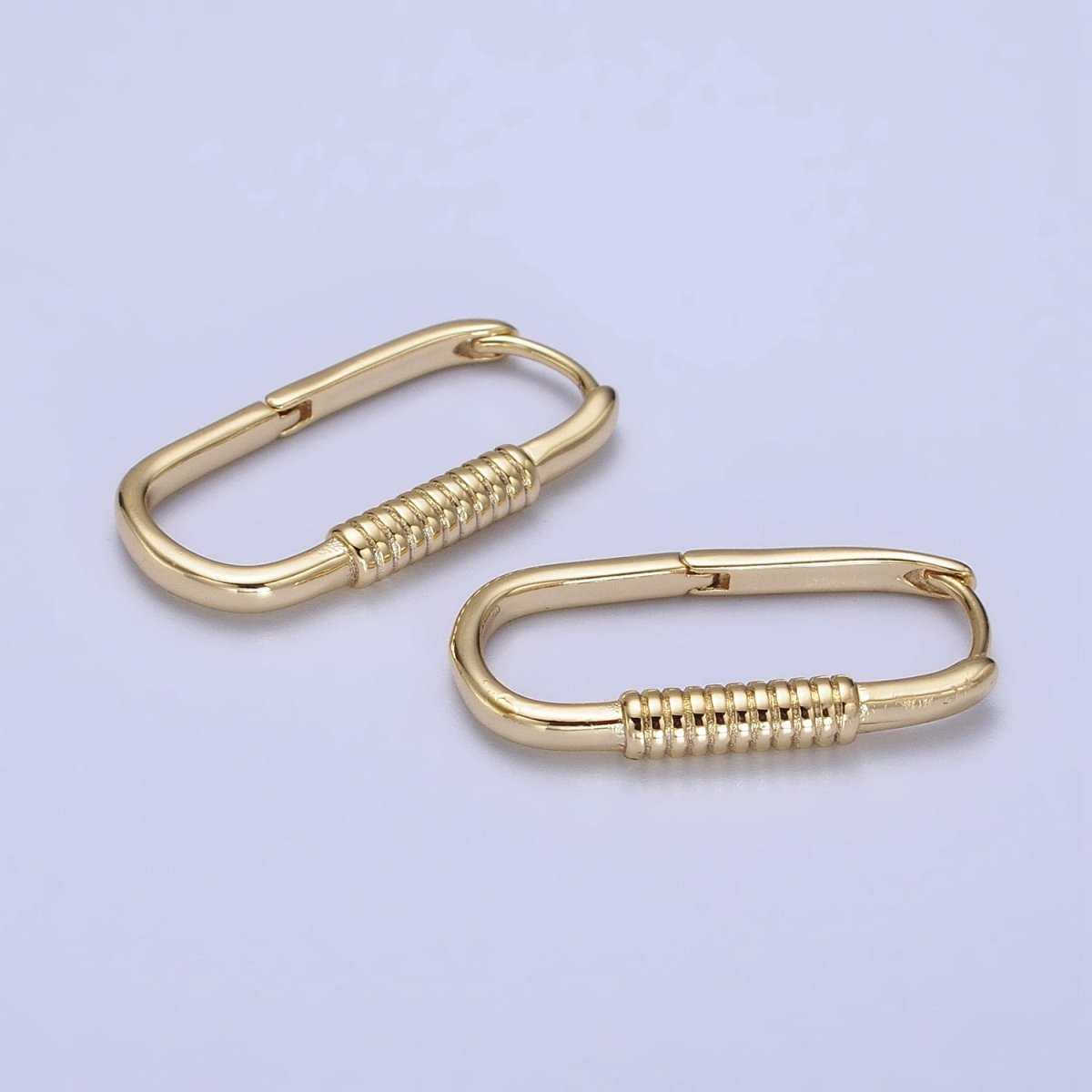 14K Gold Filled Lined Cylinder 25mm Oblong Minimalist Hoop Earrings | AB424