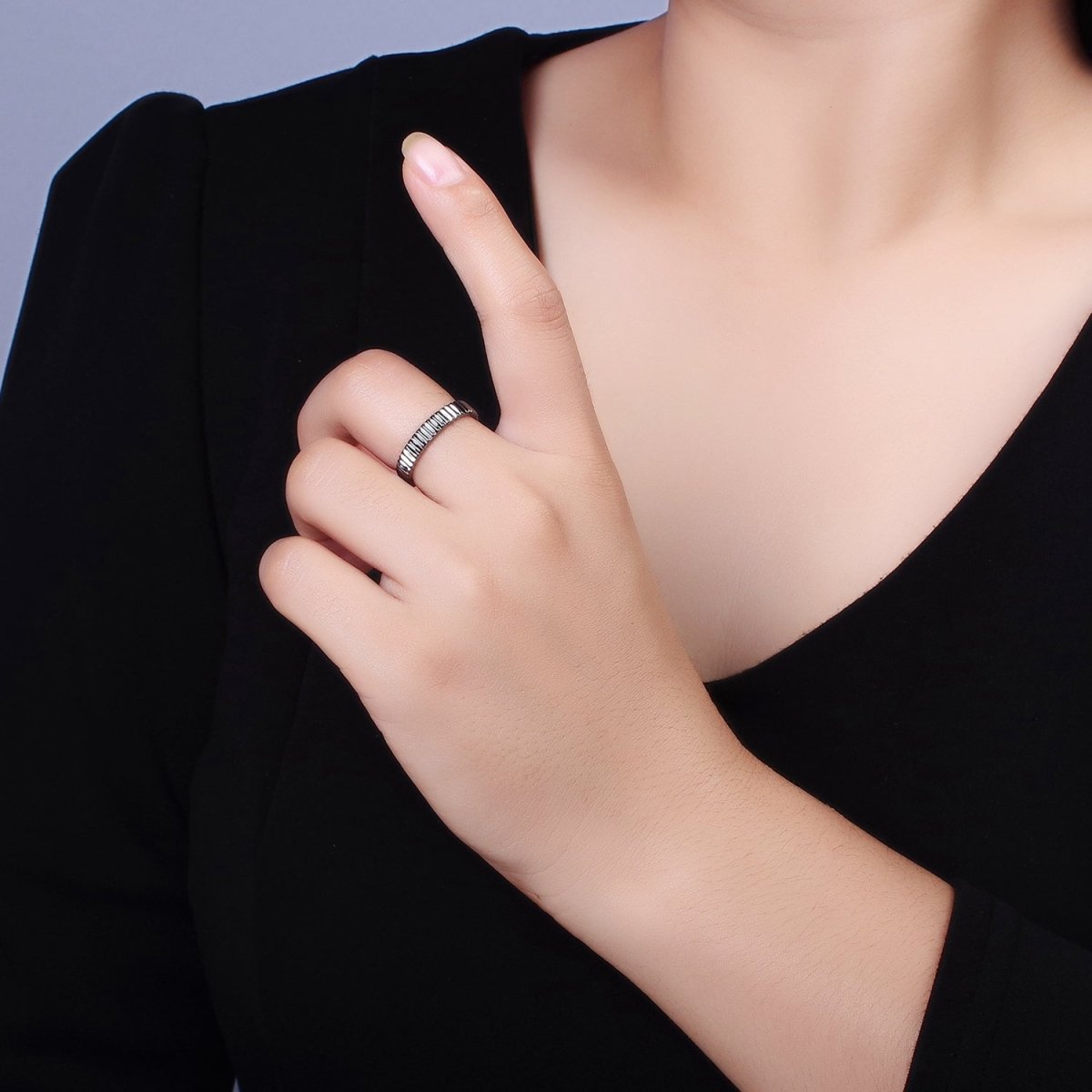 14K Gold Filled Minimalist Lined Ribbed Band Ring in Gold, Silver & Black | O1181 - O1183