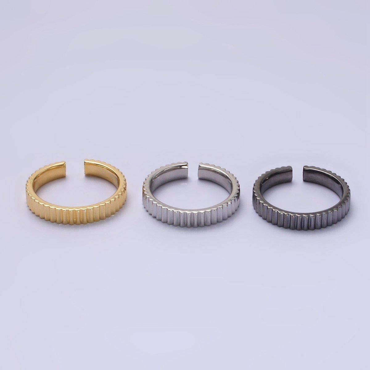 14K Gold Filled Minimalist Lined Ribbed Band Ring in Gold, Silver & Black | O1181 - O1183