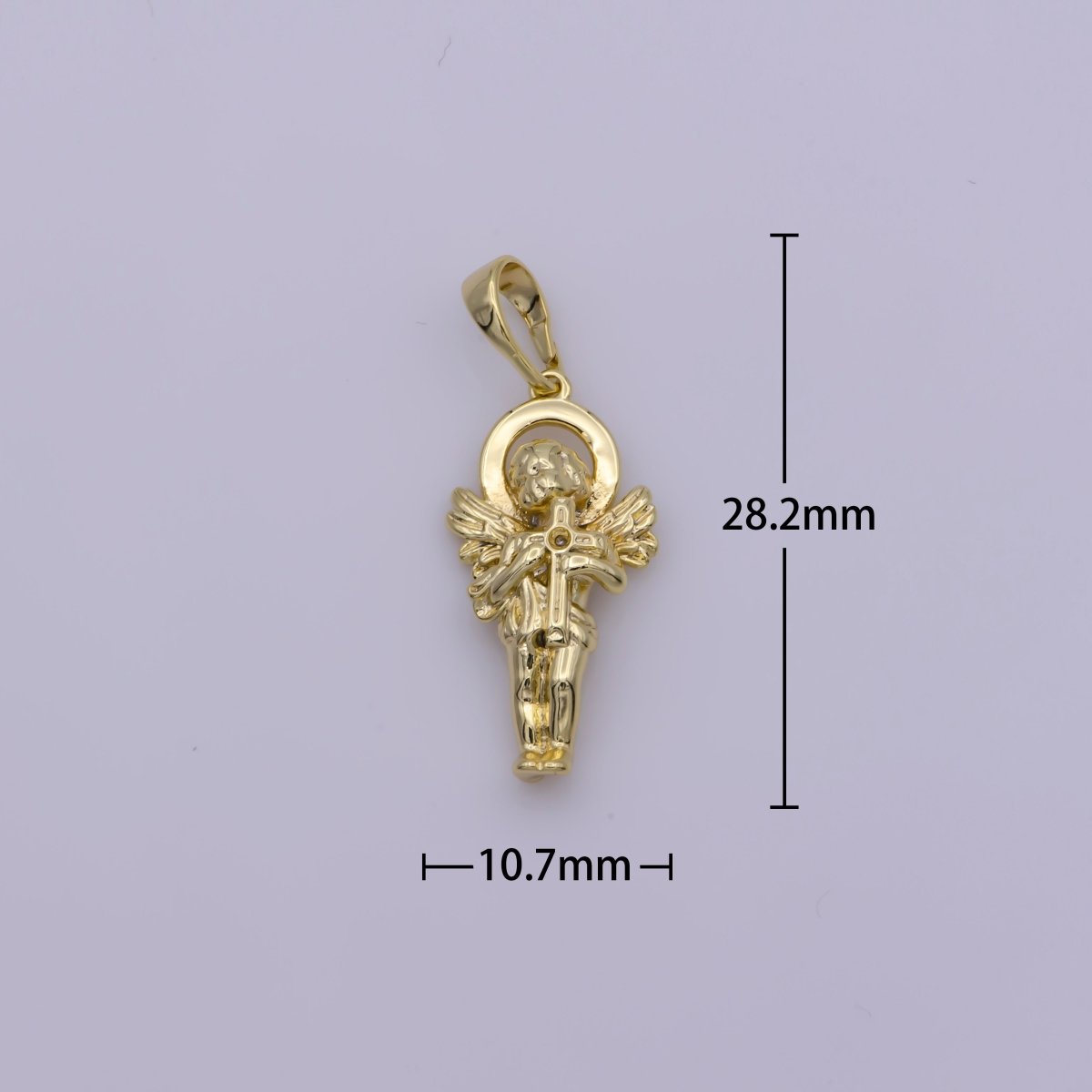 14K Gold Filled Little angel holding a cross Pendants • Cherub Angel Amulet Charm  for Christmas Holiday Season Gift Jewelry N-1334