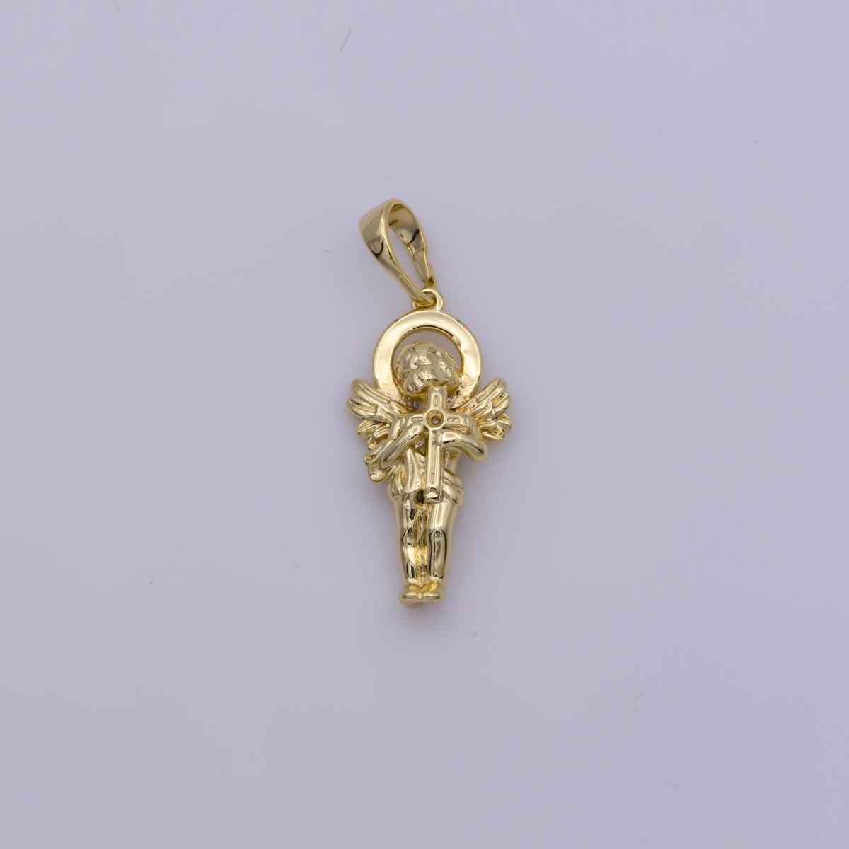 14K Gold Filled Little angel holding a cross Pendants • Cherub Angel Amulet Charm  for Christmas Holiday Season Gift Jewelry N-1334