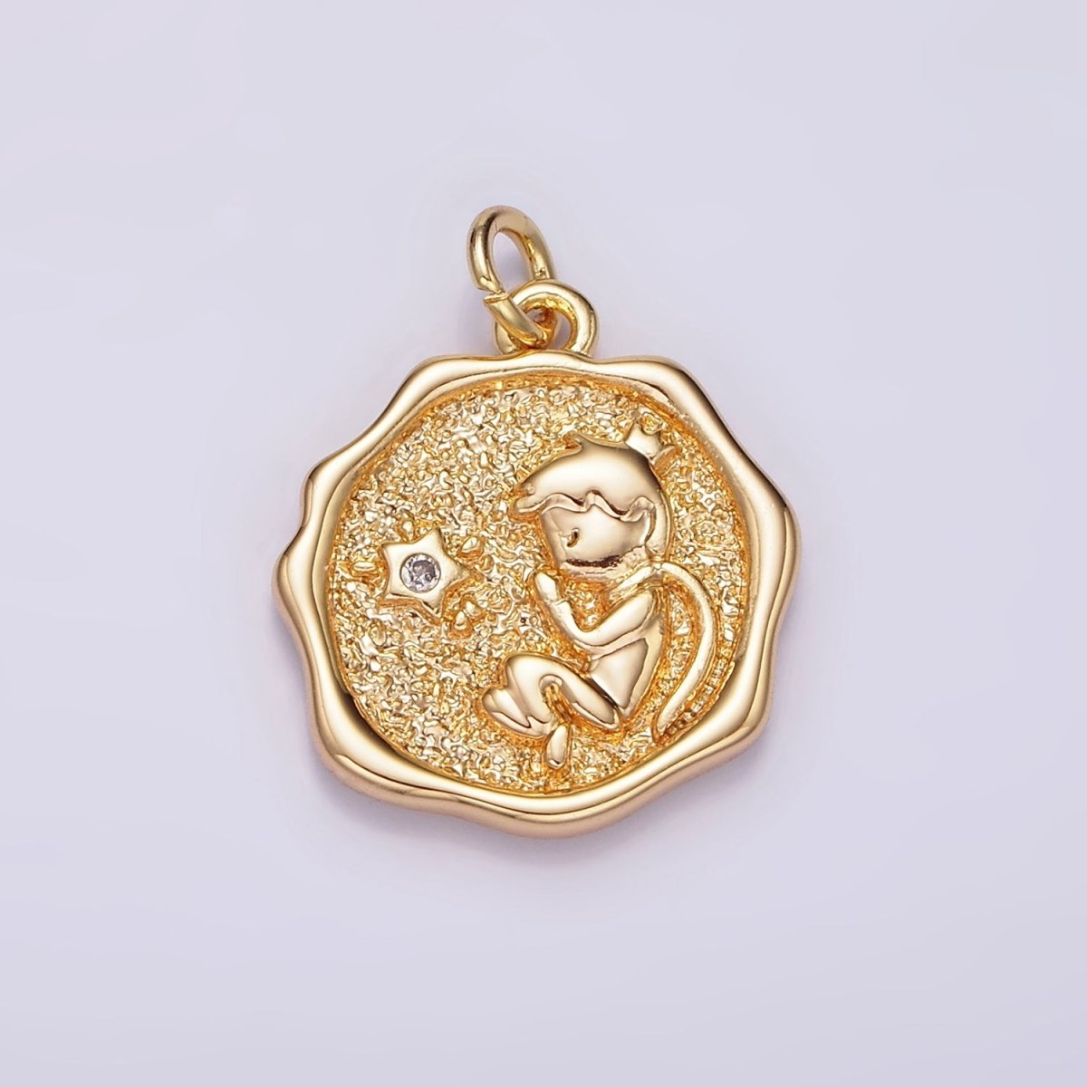14K Gold Filled Little Prince Star CZ Hammered Wavy Stamped Charm | AG421