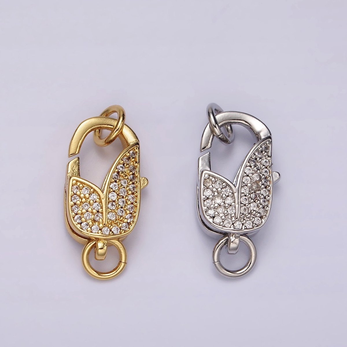 14K Gold Filled Lobster Claw Clasps Tulip Micro Paved CZ Jewelry Closure Findings Supply in Gold & Silver | Z-607 Z-608