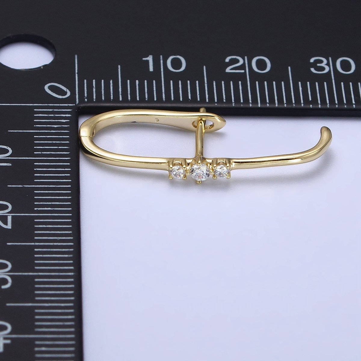 14K Gold Filled Long Linear Triple Clear CZ English Lock Earrings | AB273