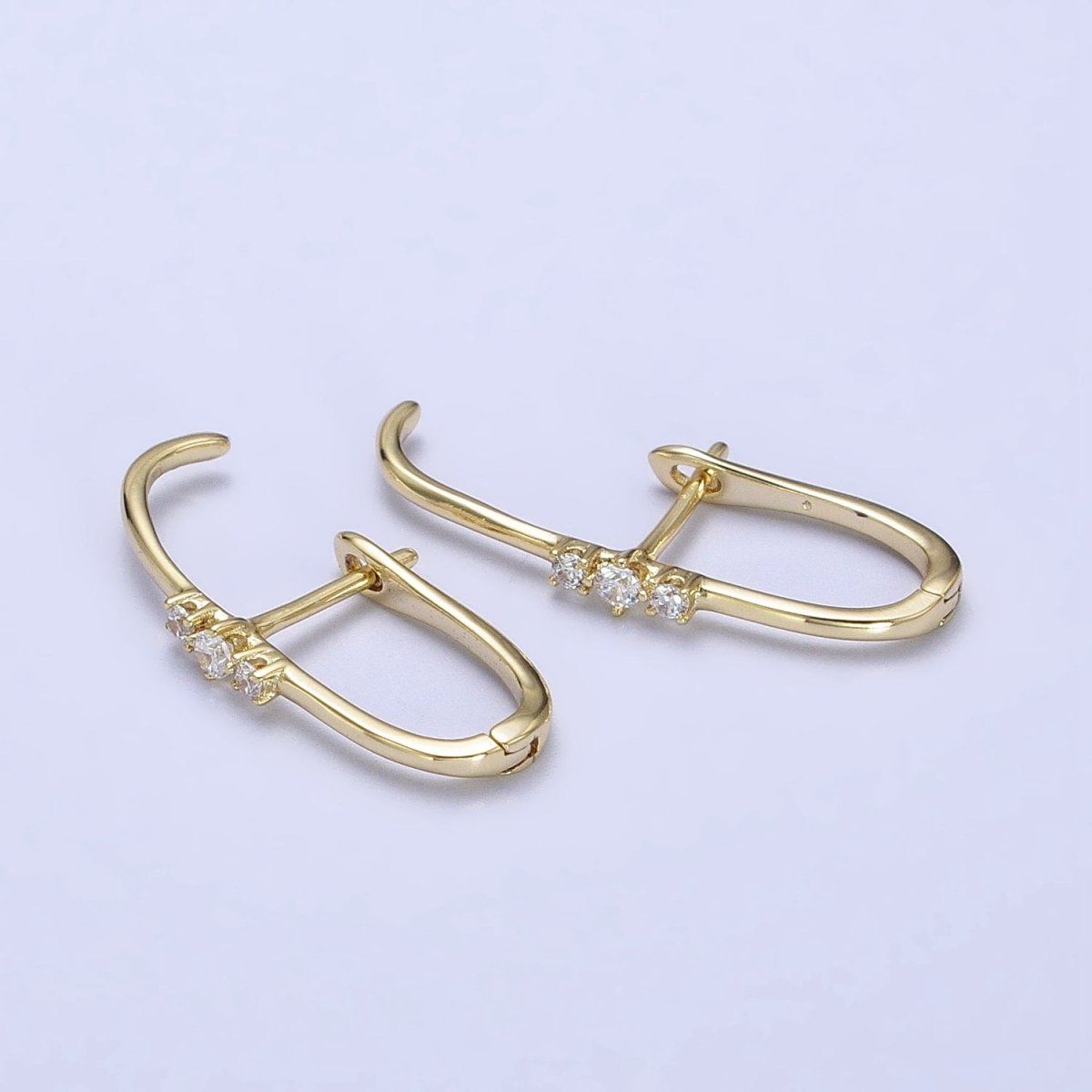 14K Gold Filled Long Linear Triple Clear CZ English Lock Earrings | AB273