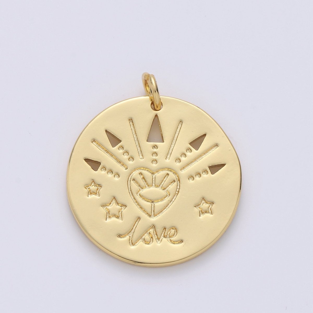 14k Gold FIlled Love Charm - Love medallion - Coind Disc charm - gold Evil Eye pendant for Necklace Bracelet Earring Charm D-517