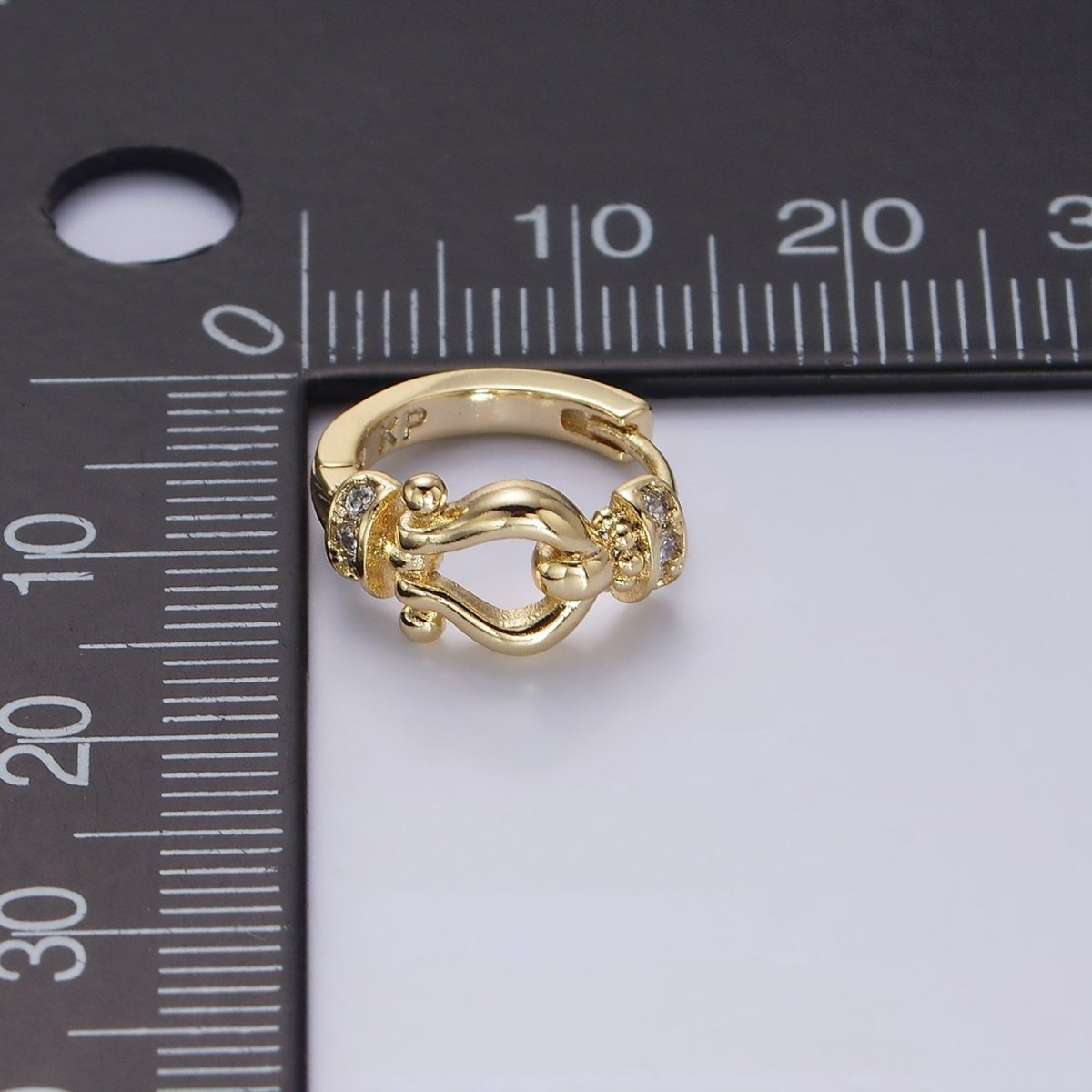 14K Gold Filled Lyre Link Micro Paved CZ 13mm Huggie Earrings | AE584