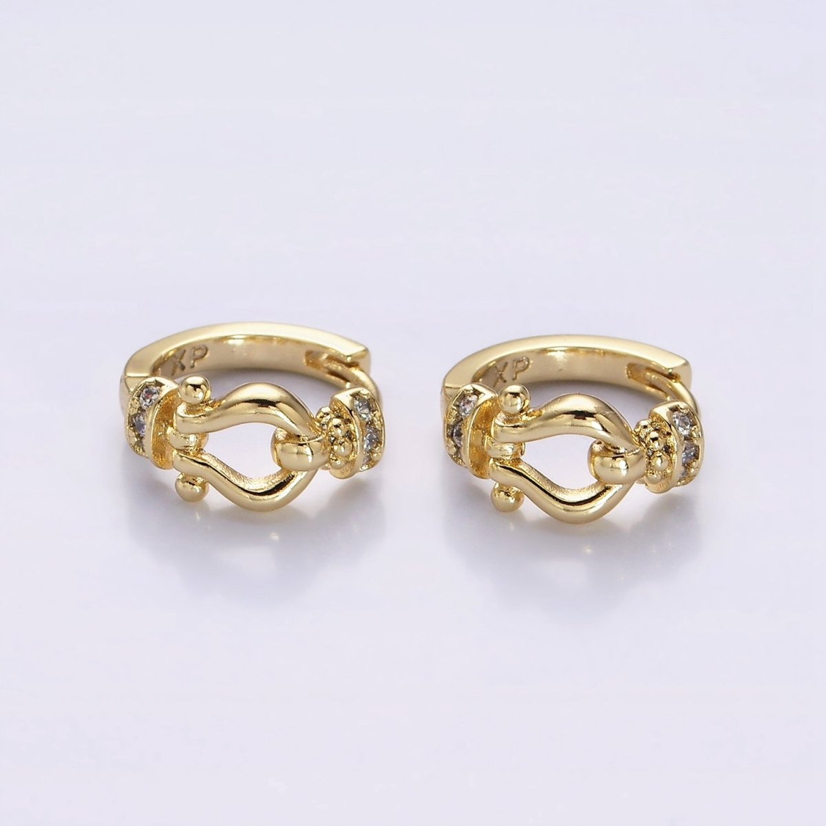 14K Gold Filled Lyre Link Micro Paved CZ 13mm Huggie Earrings | AE584