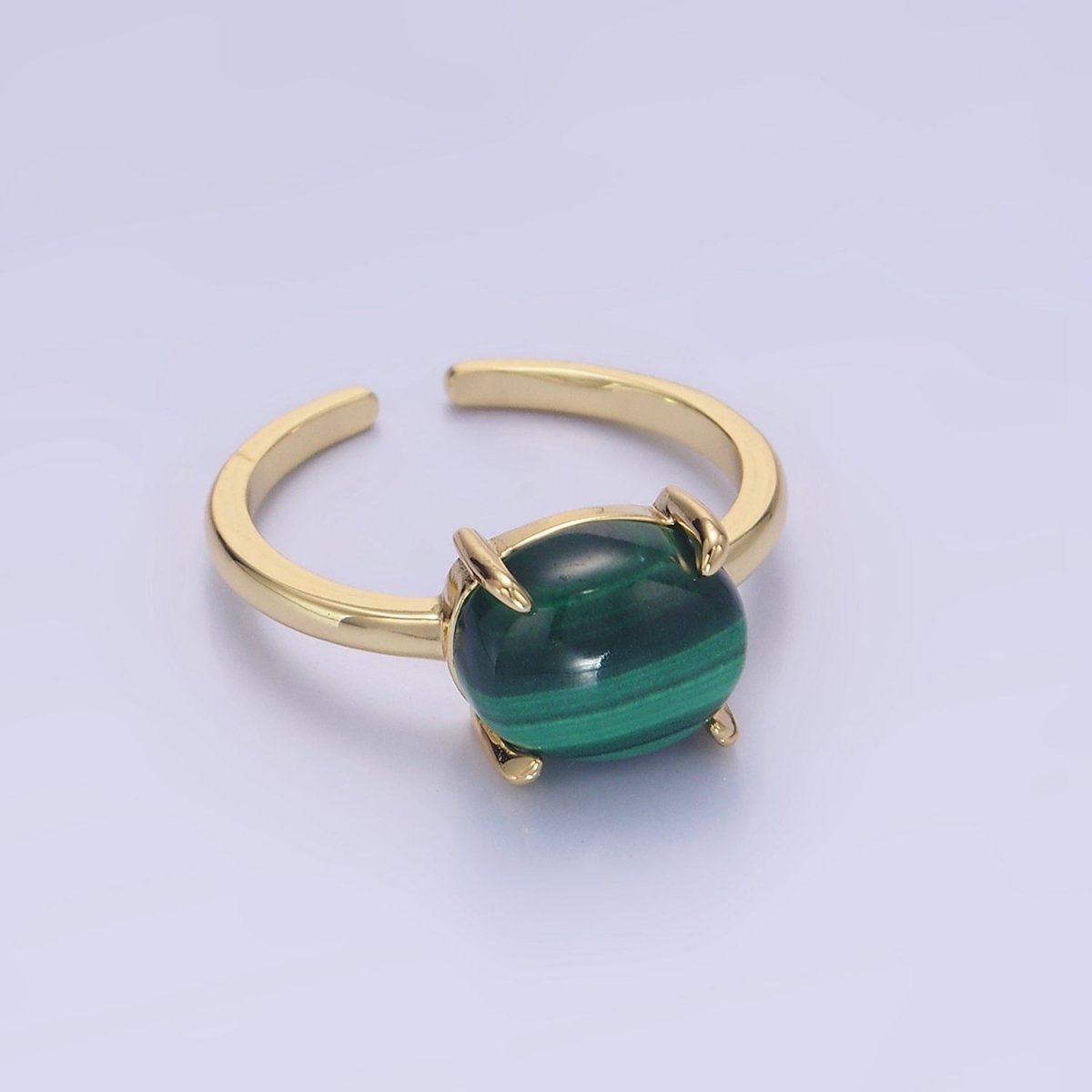 14K Gold Filled Malachite Gemstone Oval Solitaire Ring | O1347
