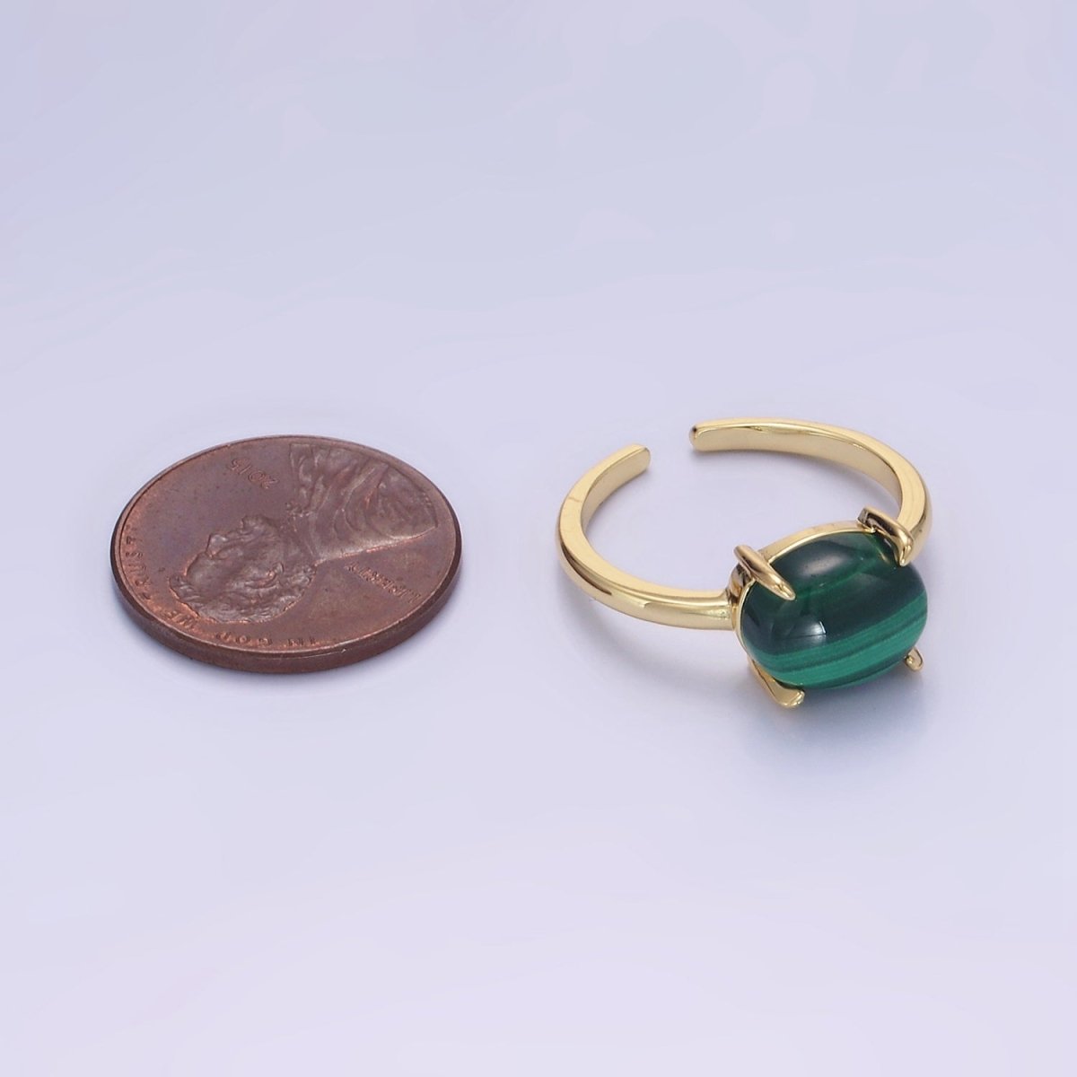 14K Gold Filled Malachite Gemstone Oval Solitaire Ring | O1347