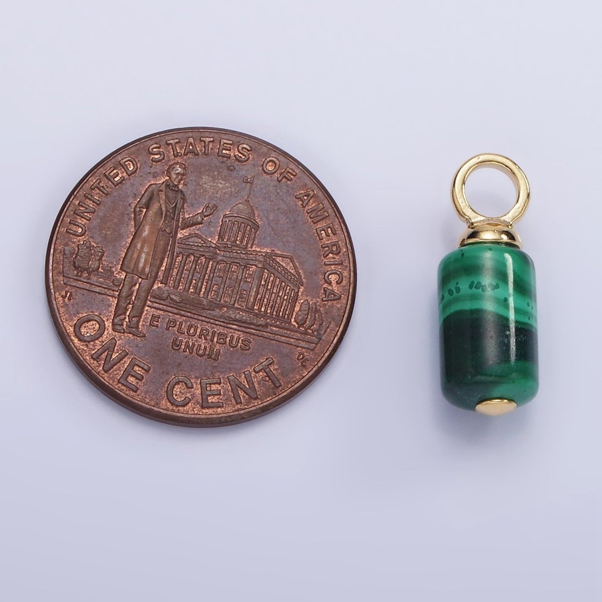 14K Gold Filled Malachite Gemstone Tube Drop Charm | AG685