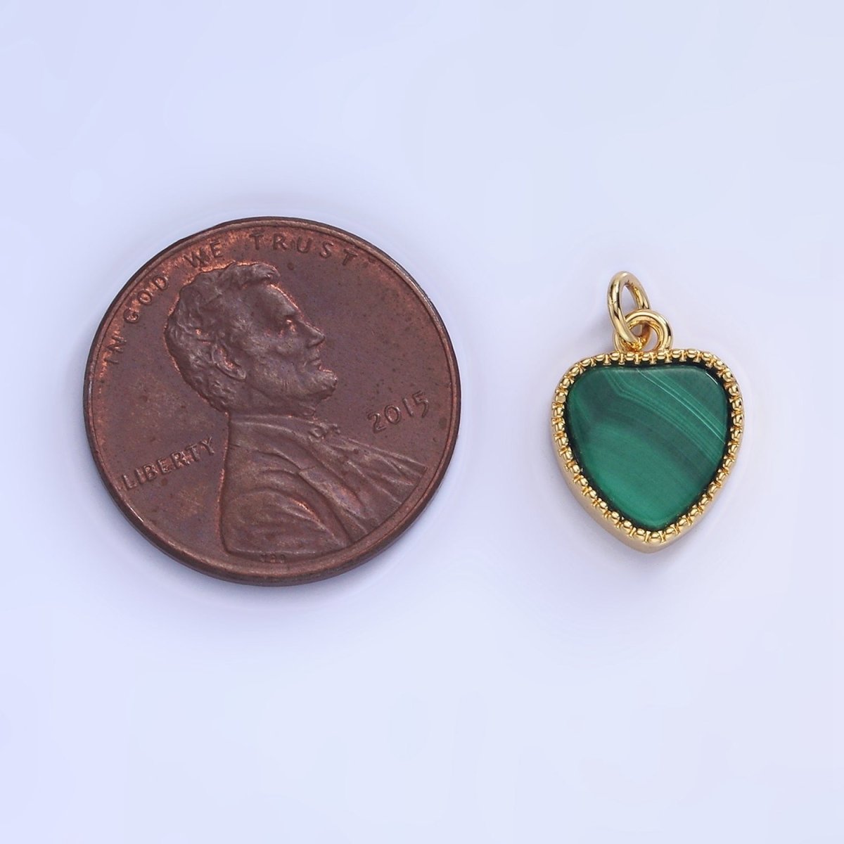 14K Gold Filled Malachite Heart Dotted Bezel Charm | W561