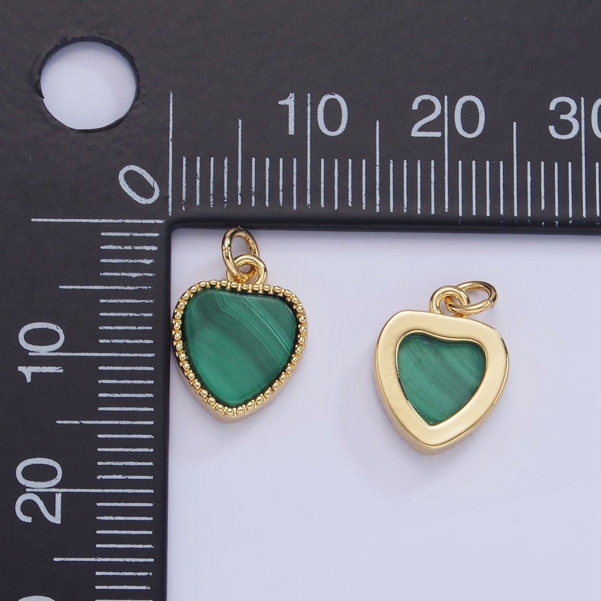 14K Gold Filled Malachite Heart Dotted Bezel Charm | W561