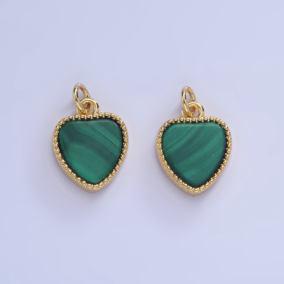 14K Gold Filled Malachite Heart Dotted Bezel Charm | W561