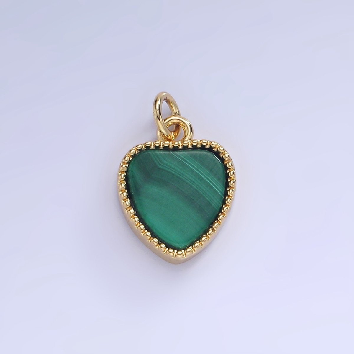 14K Gold Filled Malachite Heart Dotted Bezel Charm | W561
