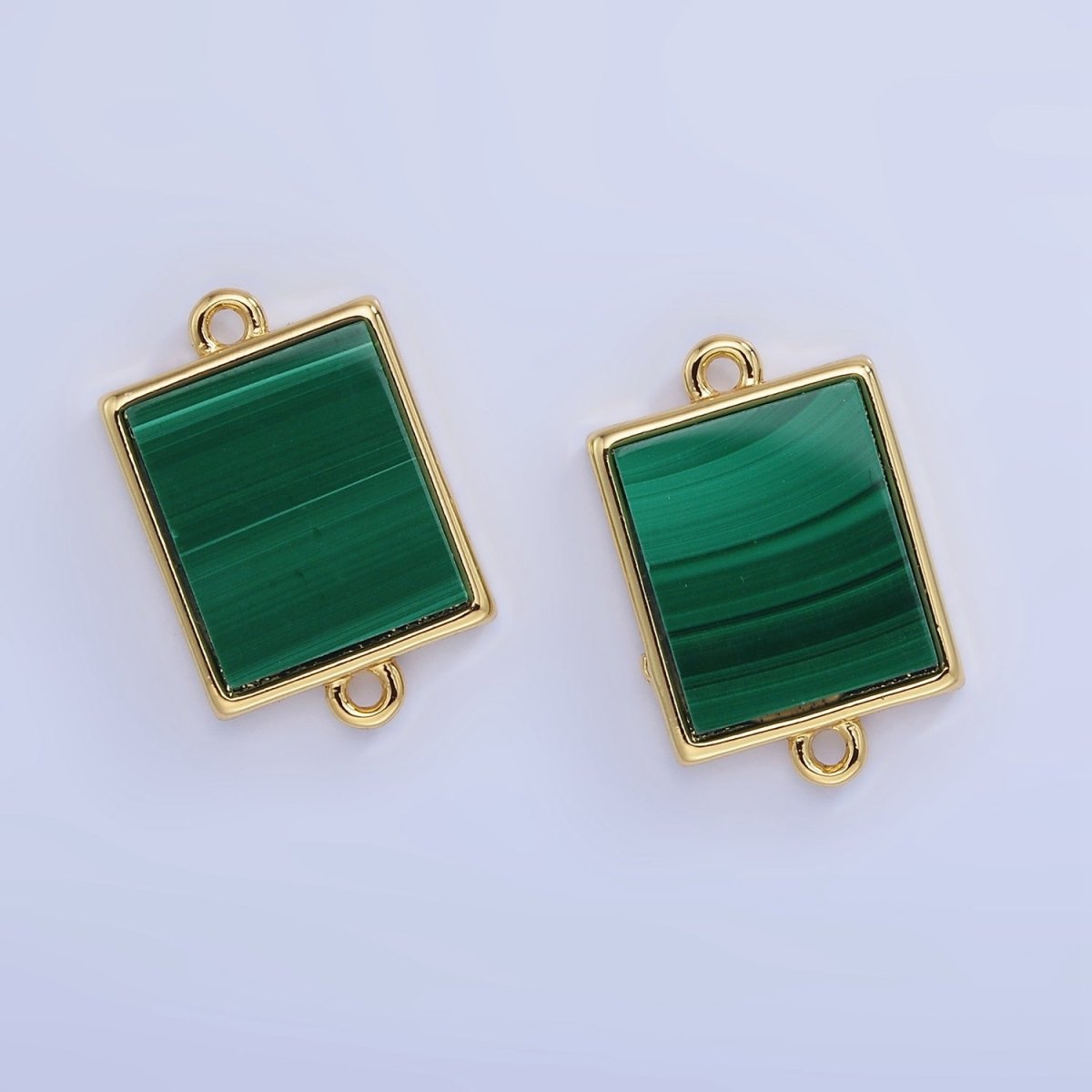 14K Gold Filled Malachite Rectangle Tag Bezel Connector | G335