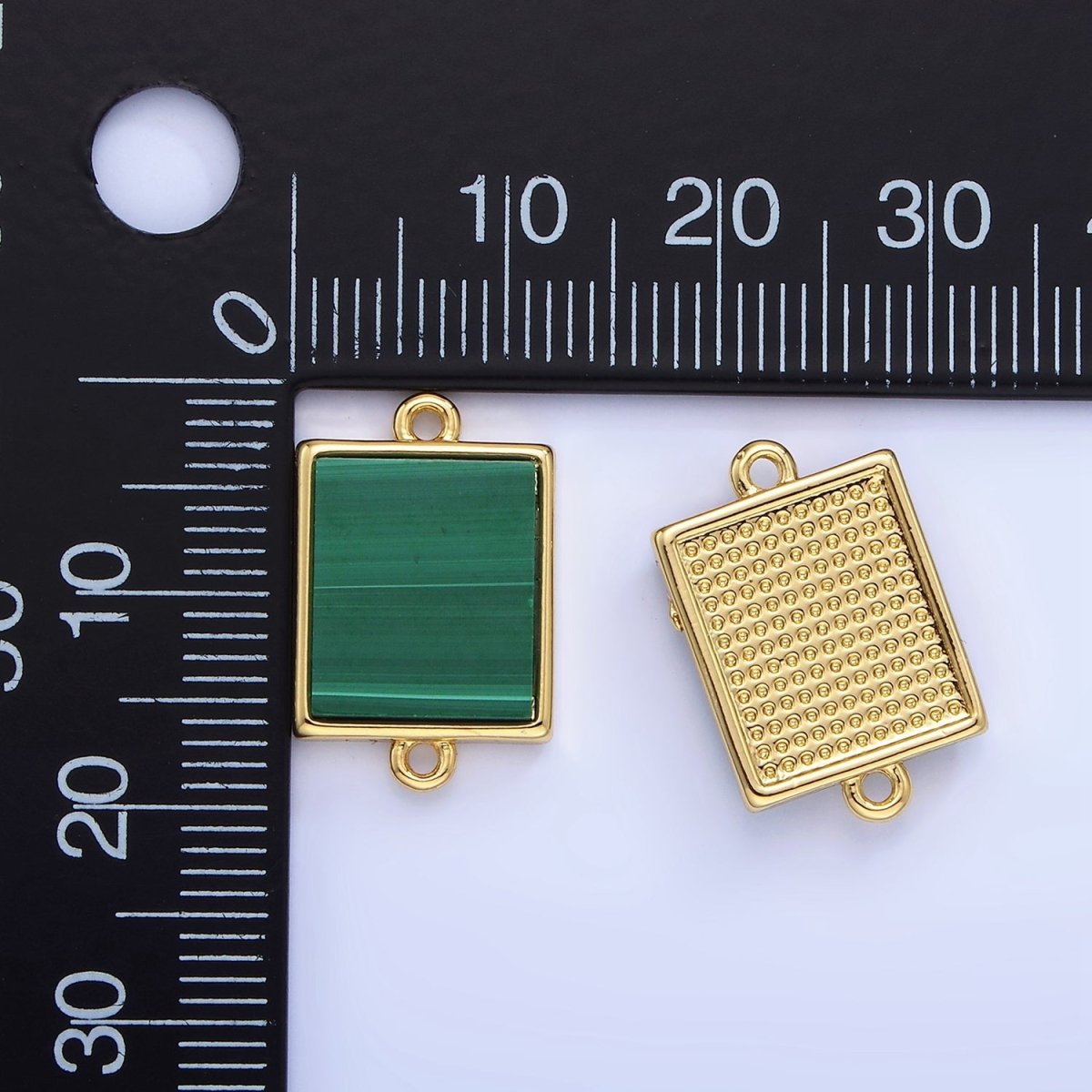 14K Gold Filled Malachite Rectangle Tag Bezel Connector | G335