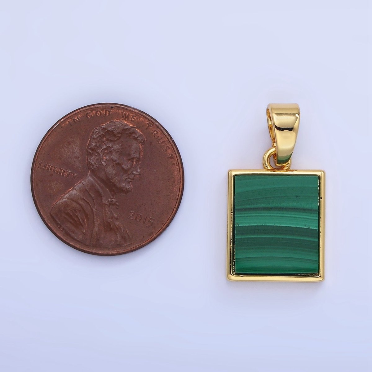 14K Gold Filled Malachite Rectangle Tag Bezel Pendant | AA1255