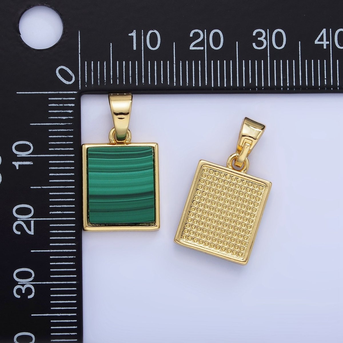 14K Gold Filled Malachite Rectangle Tag Bezel Pendant | AA1255