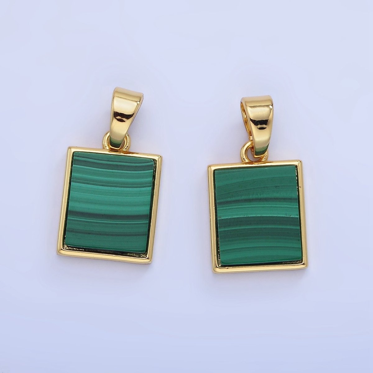 14K Gold Filled Malachite Rectangle Tag Bezel Pendant | AA1255