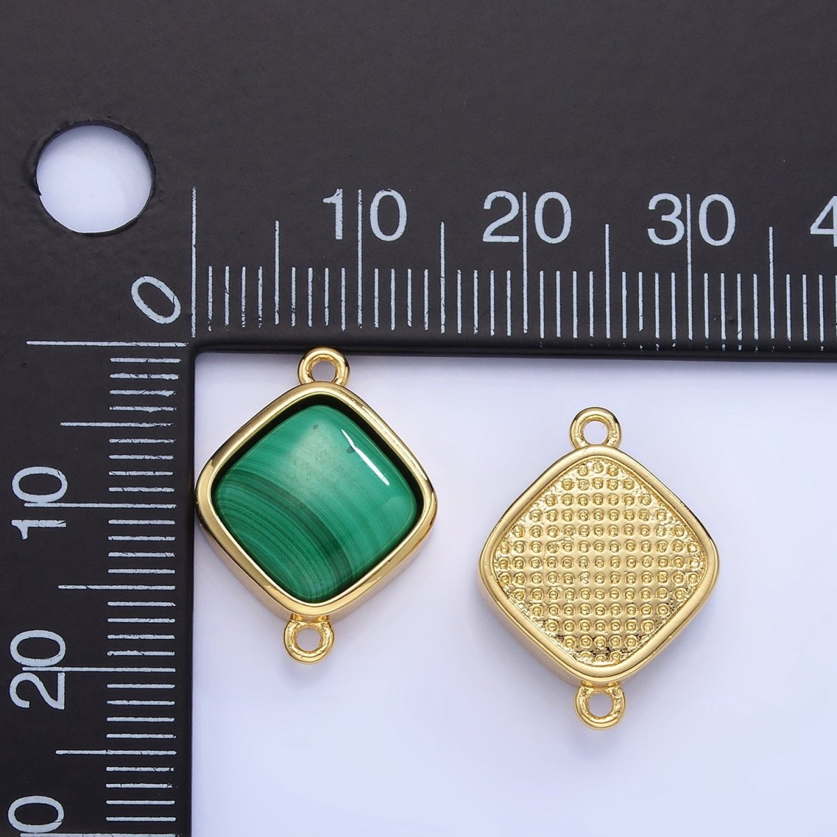 14K Gold Filled Malachite Rhombus Bezel Connector | G334