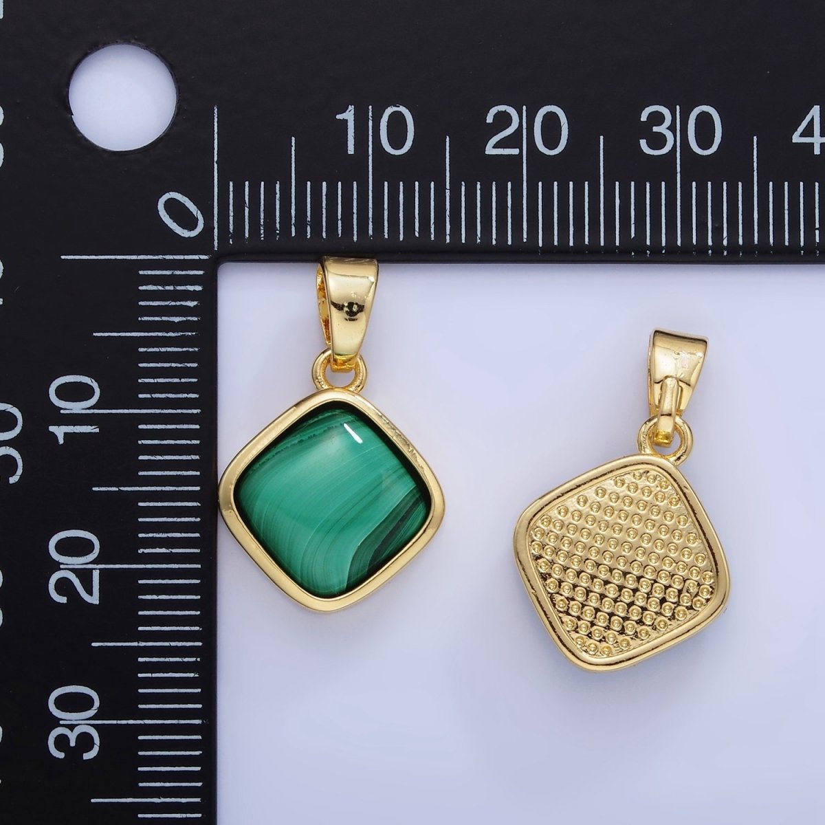 14K Gold Filled Malachite Rhombus Bezel Pendant | AA1253