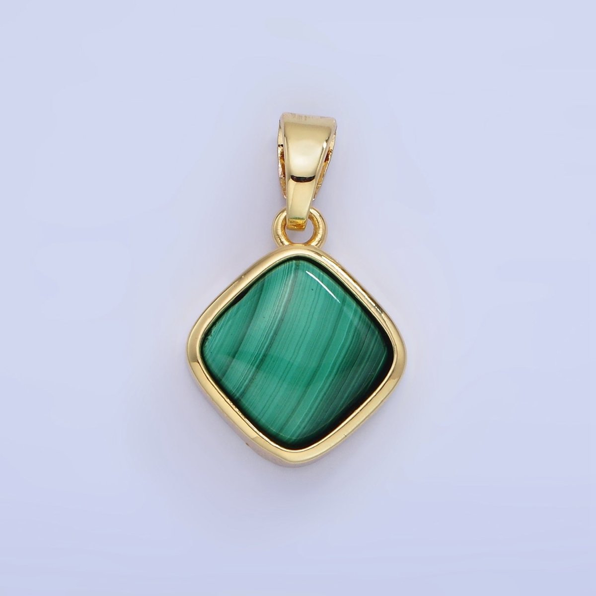 14K Gold Filled Malachite Rhombus Bezel Pendant | AA1253