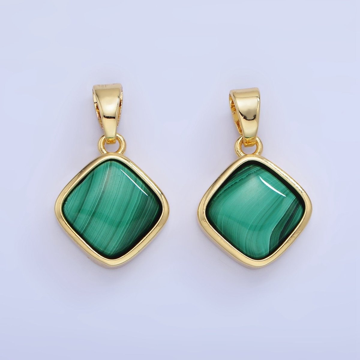 14K Gold Filled Malachite Rhombus Bezel Pendant | AA1253