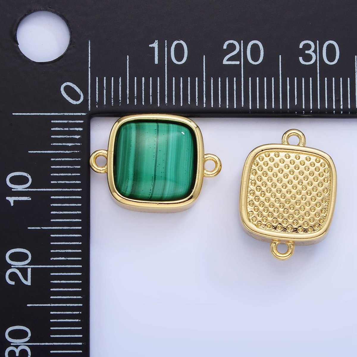 14K Gold Filled Malachite Square Bezel Connector | G333