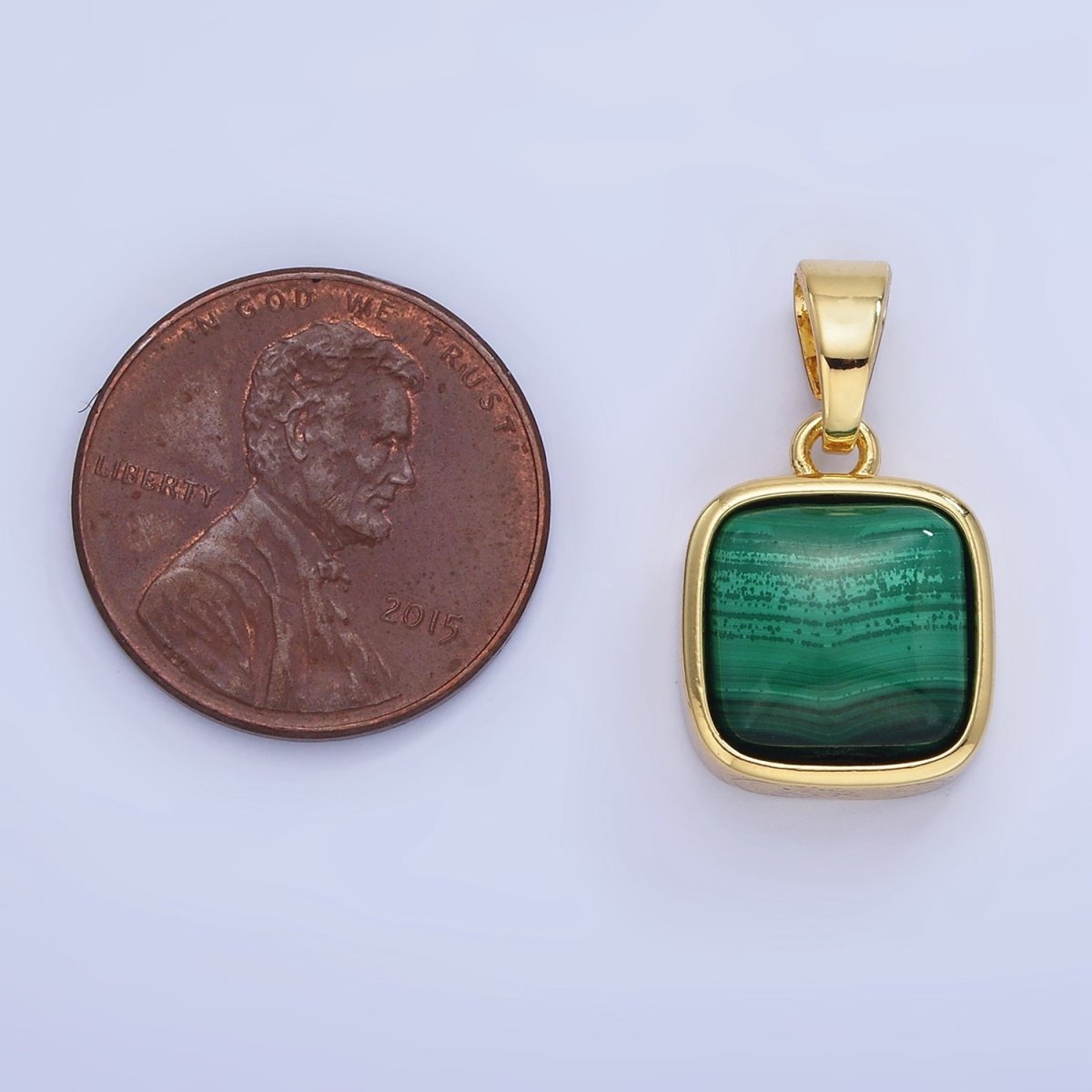 14K Gold Filled Malachite Square Bezel Pendant | AA1254