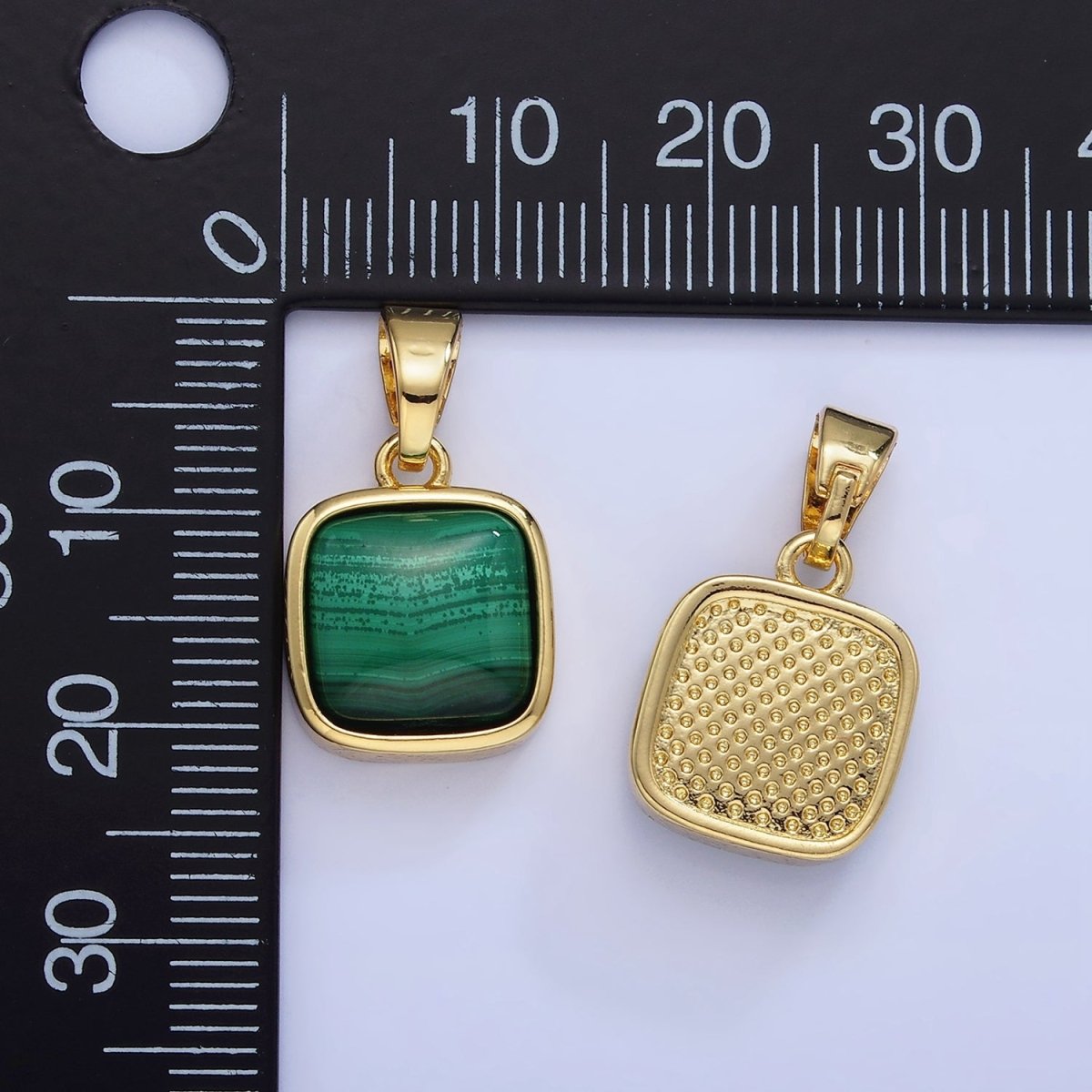 14K Gold Filled Malachite Square Bezel Pendant | AA1254