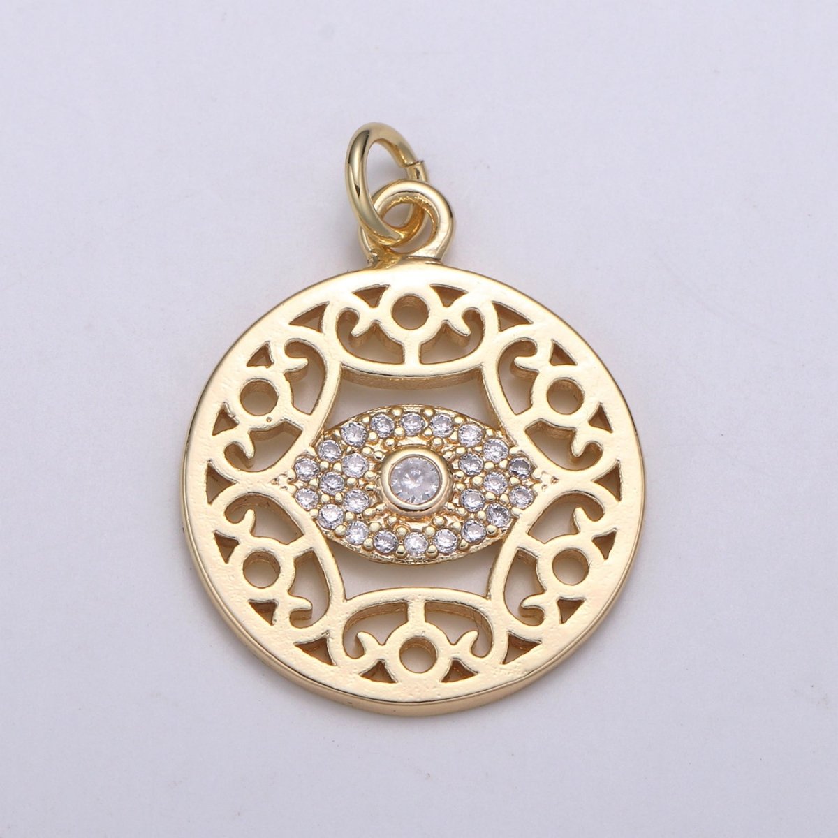 14k Gold Filled Mandala Pendant, Gold Medallion, Boho Pendant, Gold Evil EyE Charms for Earring Bracelet Necklace Jewelry Making Supply,E-095