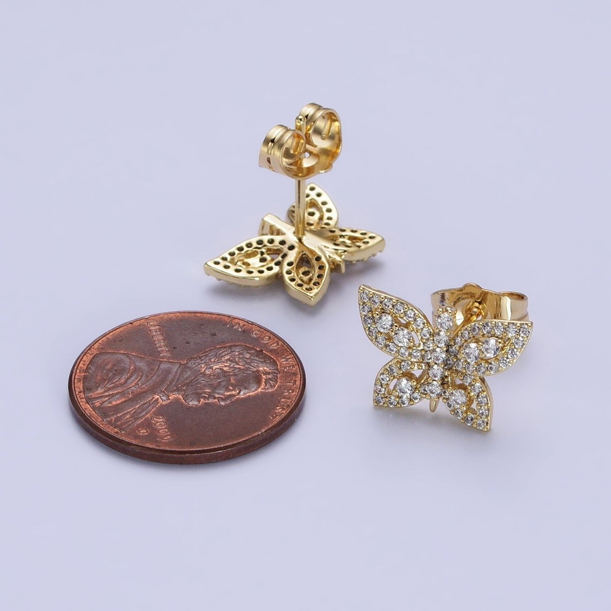 14K Gold Filled Mariposa Butterfly Clear Micro Paved Stud Earrings | AB313