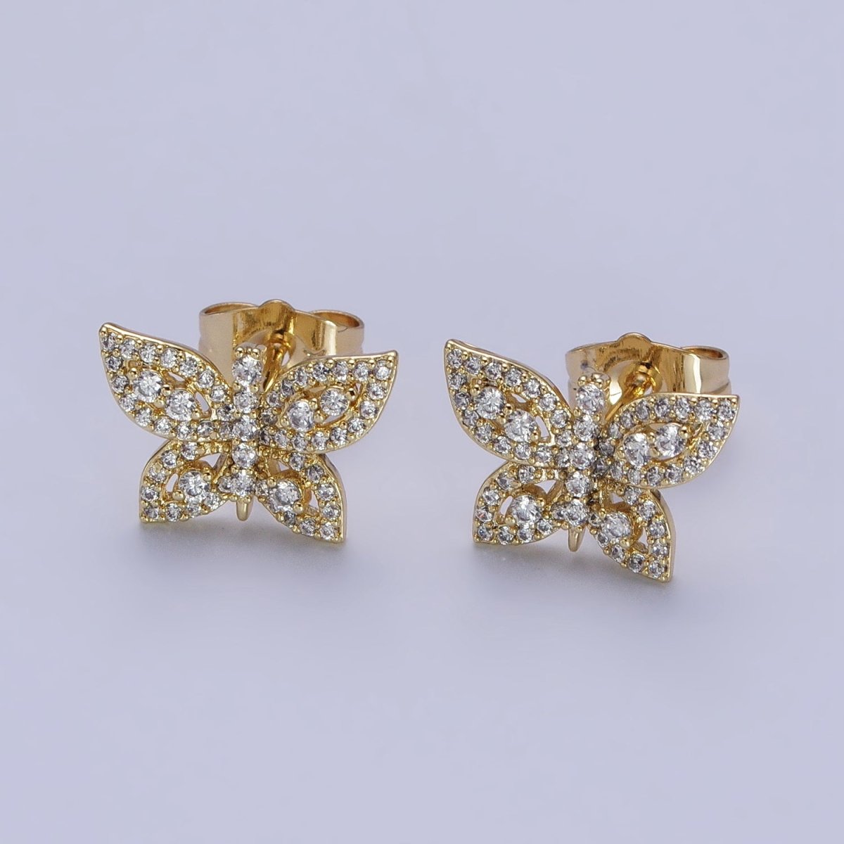 14K Gold Filled Mariposa Butterfly Clear Micro Paved Stud Earrings | AB313