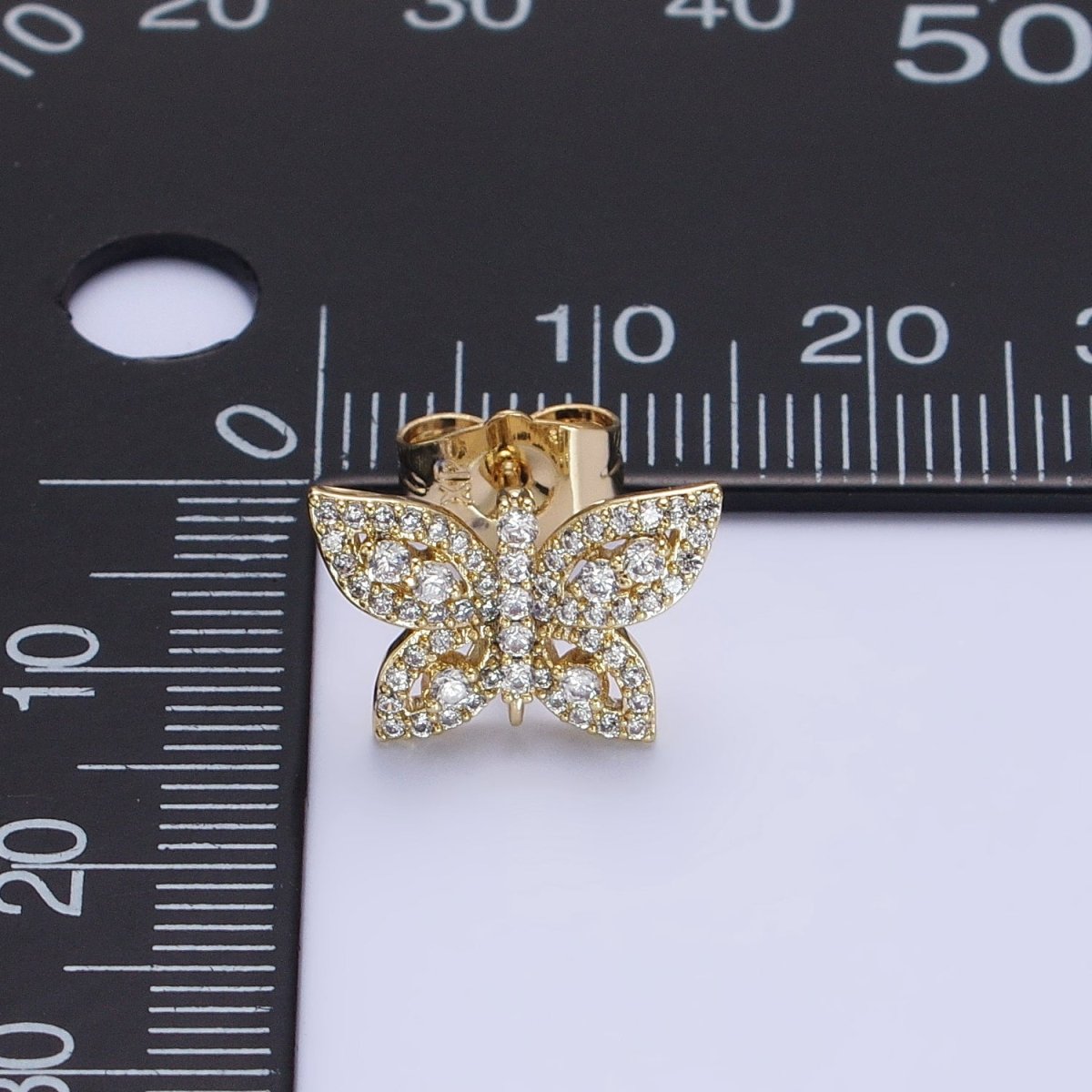 14K Gold Filled Mariposa Butterfly Clear Micro Paved Stud Earrings | AB313