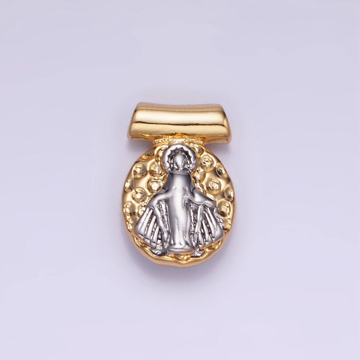 14K Gold Filled Mary Dotted Mixed Metal Bar Pendant | AA1154