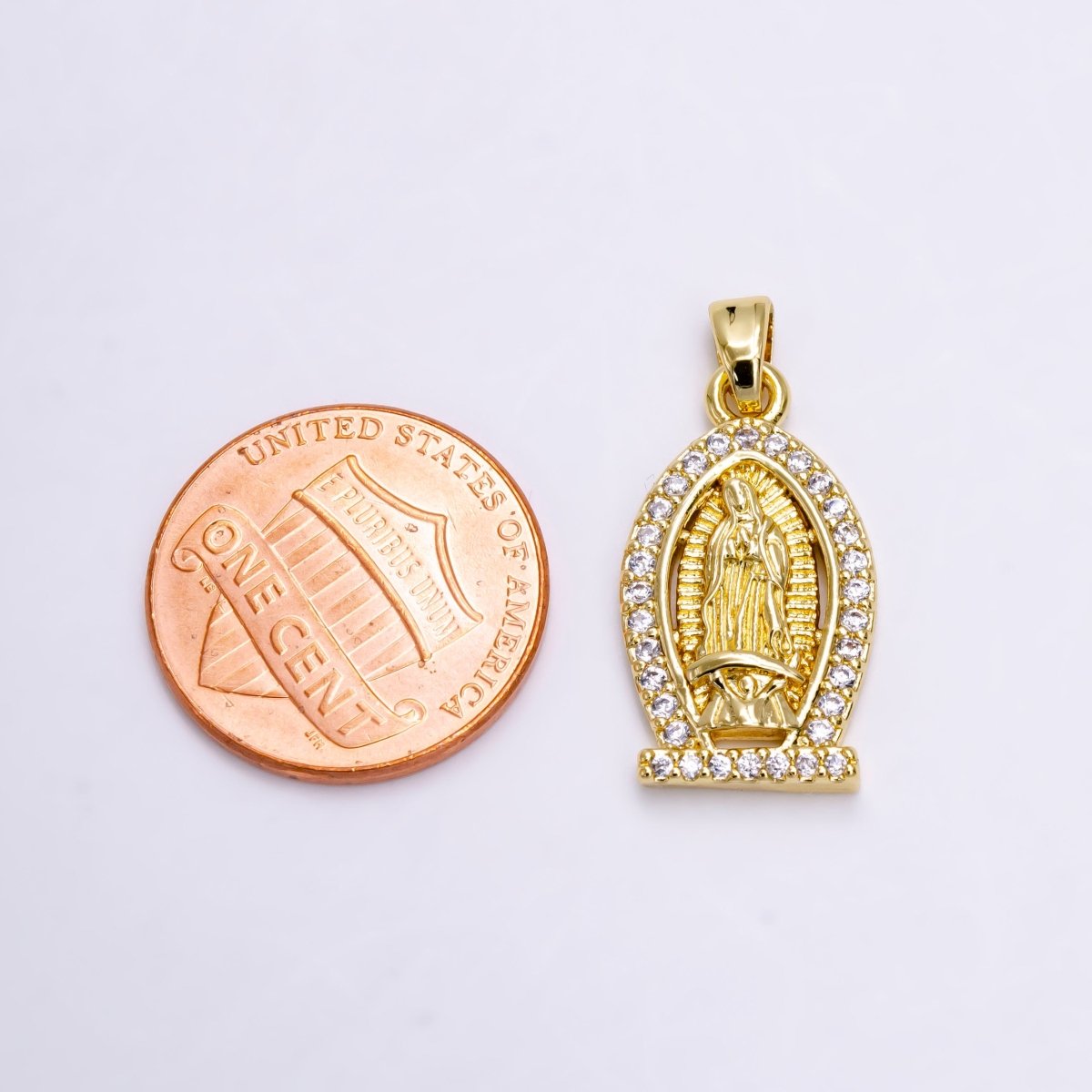 14K Gold Filled Mary Lady Guadalupe Micro Paved CZ Pendant | N1456