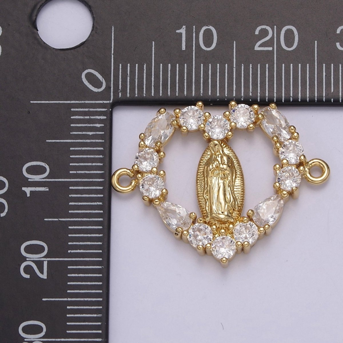14K Gold Filled Mary Lady Guadalupe Open Heart CZ Connector | G-909