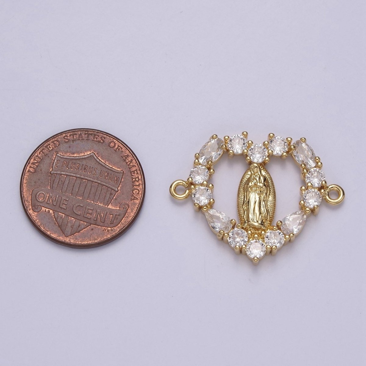 14K Gold Filled Mary Lady Guadalupe Open Heart CZ Connector | G-909