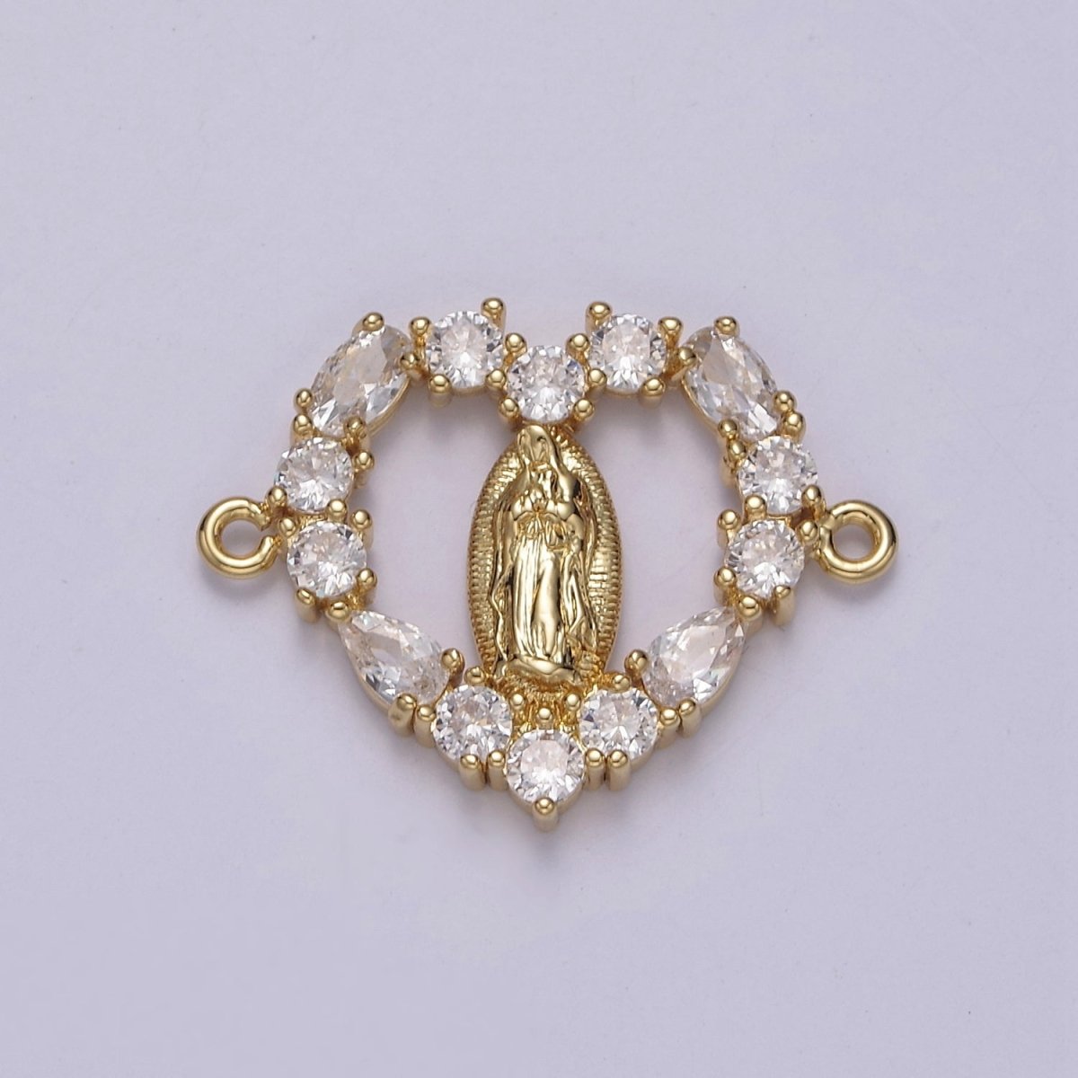 14K Gold Filled Mary Lady Guadalupe Open Heart CZ Connector | G-909